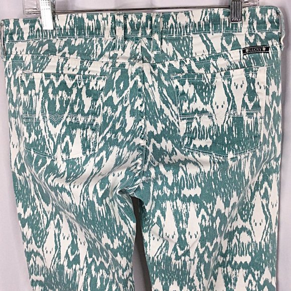 Lucky Brand Charlie Ankle Jeans Womens 10/30 Teal Ikat Aztec - Picture 1 of 8
